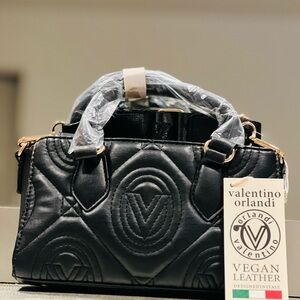 Valentino Orlandi Quilted Black Vegan Leather Satchel